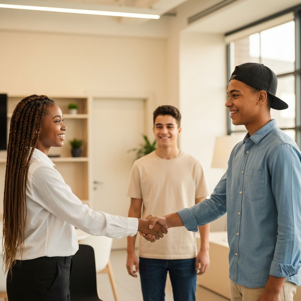Students greeting and connecting