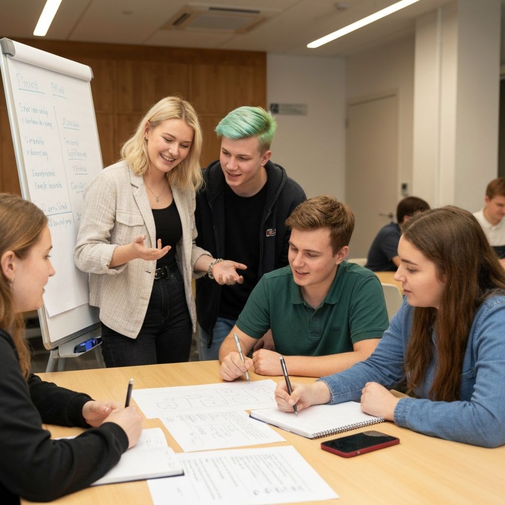 Teenagers collaborating on leadership project
